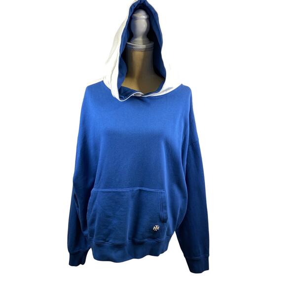 Tory Burch Tory Sport Oversized Sweatshirt Hoodie Blue Ivory Women's Size XL - Picture 1 of 11